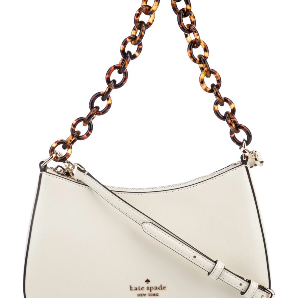 Kate Spade Cream Crescent Shoulder Bag with Tortoiseshell Chain